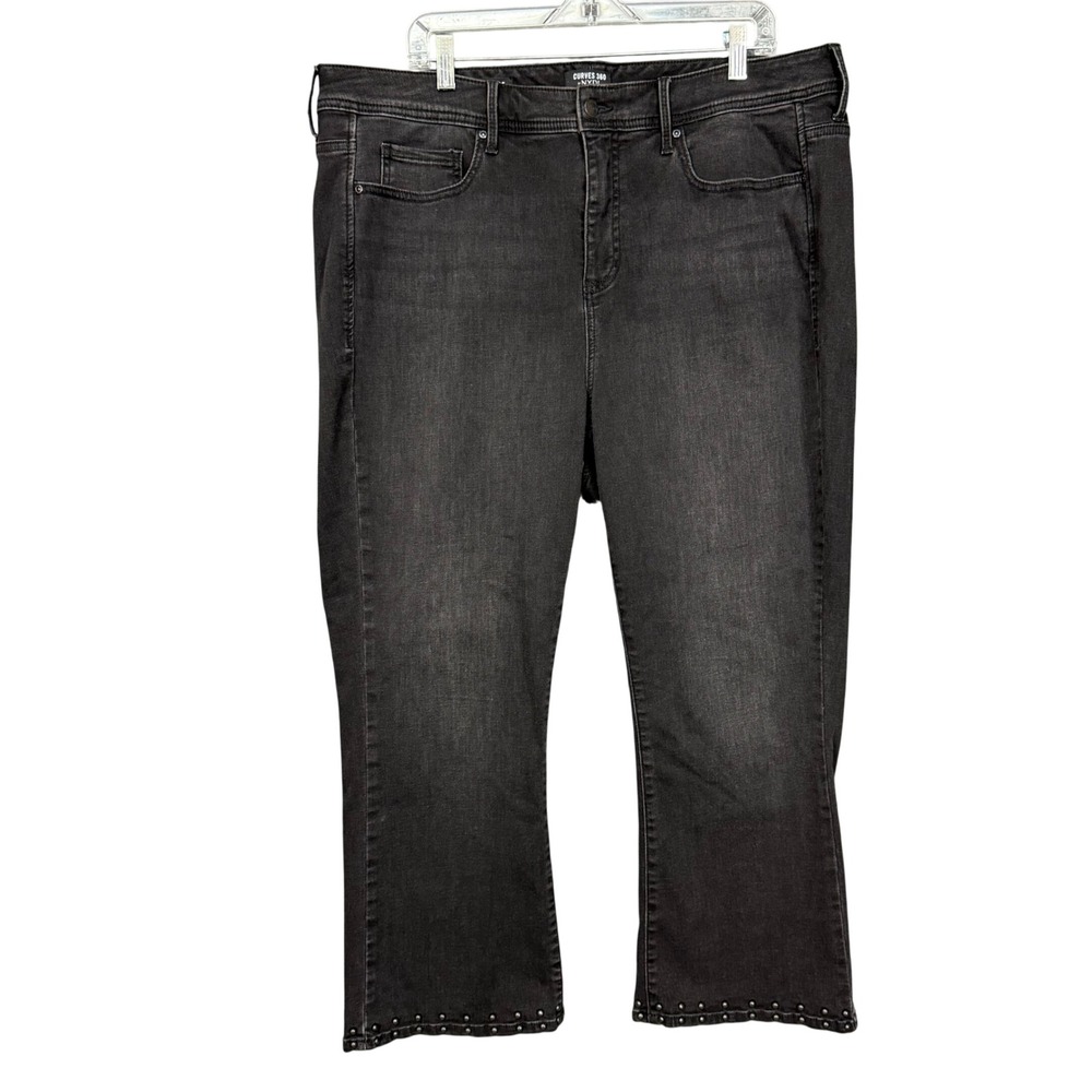 NYDJ Curves 360 Jeans Womens 20 Black Studded Hem Cropped Kick‎ Flare ND319004B